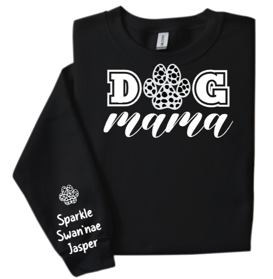 A black shirt that says dog mama on it