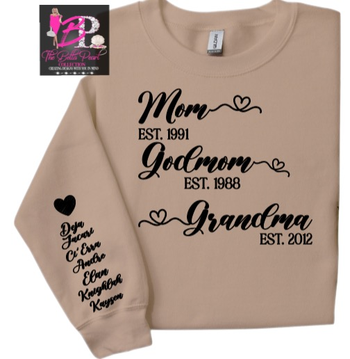 A shirt that says mom est 1991 godmom est 1988 grandma est 2012