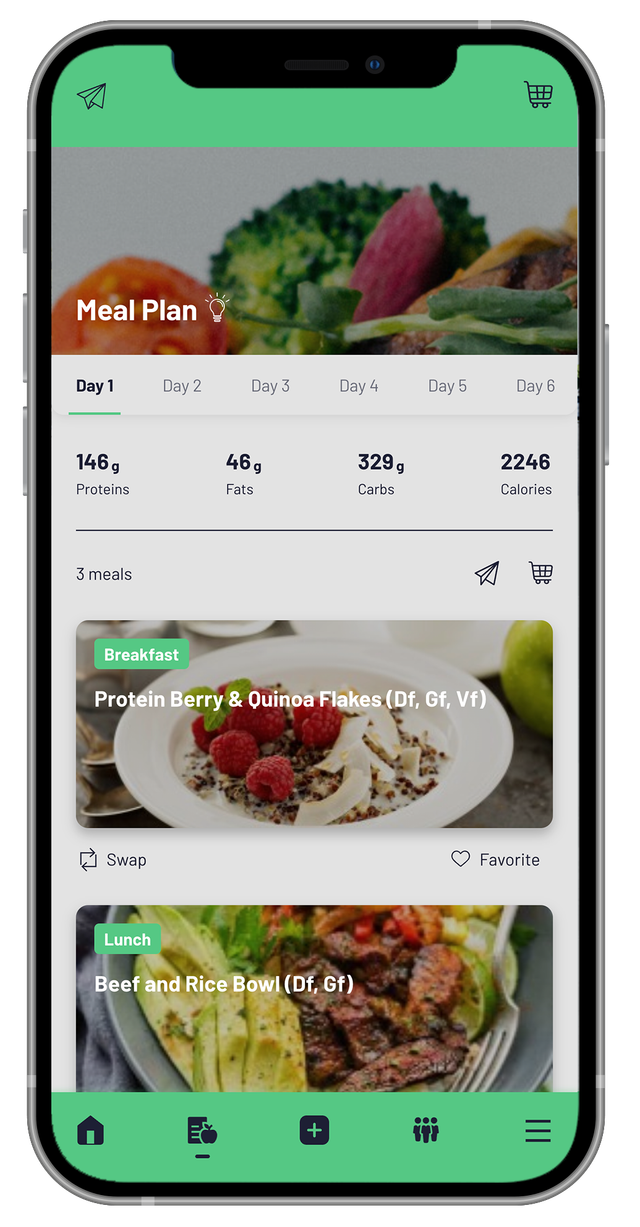 Stronger You App meal plan screen