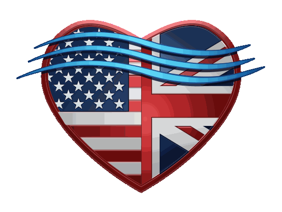 Heart with U.S. and UK flags and blue wavy lines across the top