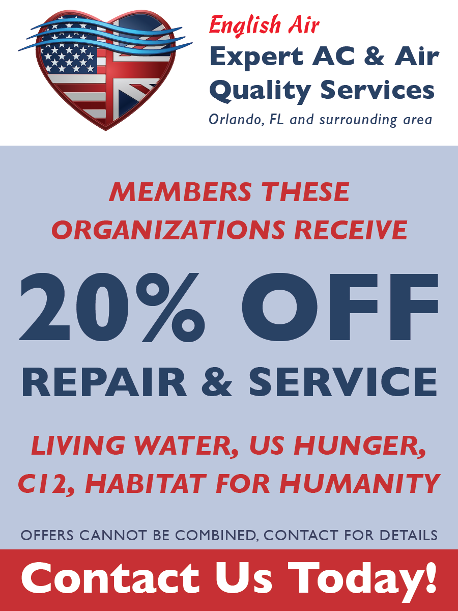 English Air ad offering 20% off AC and air repair for members of select organizations