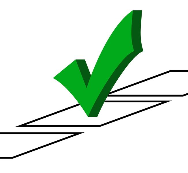 Green check mark on a simple black line diagram, indicating approval or completion