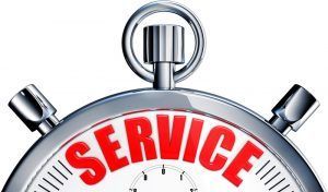 Red stopwatch with the word “SERVICE” in red across the dial