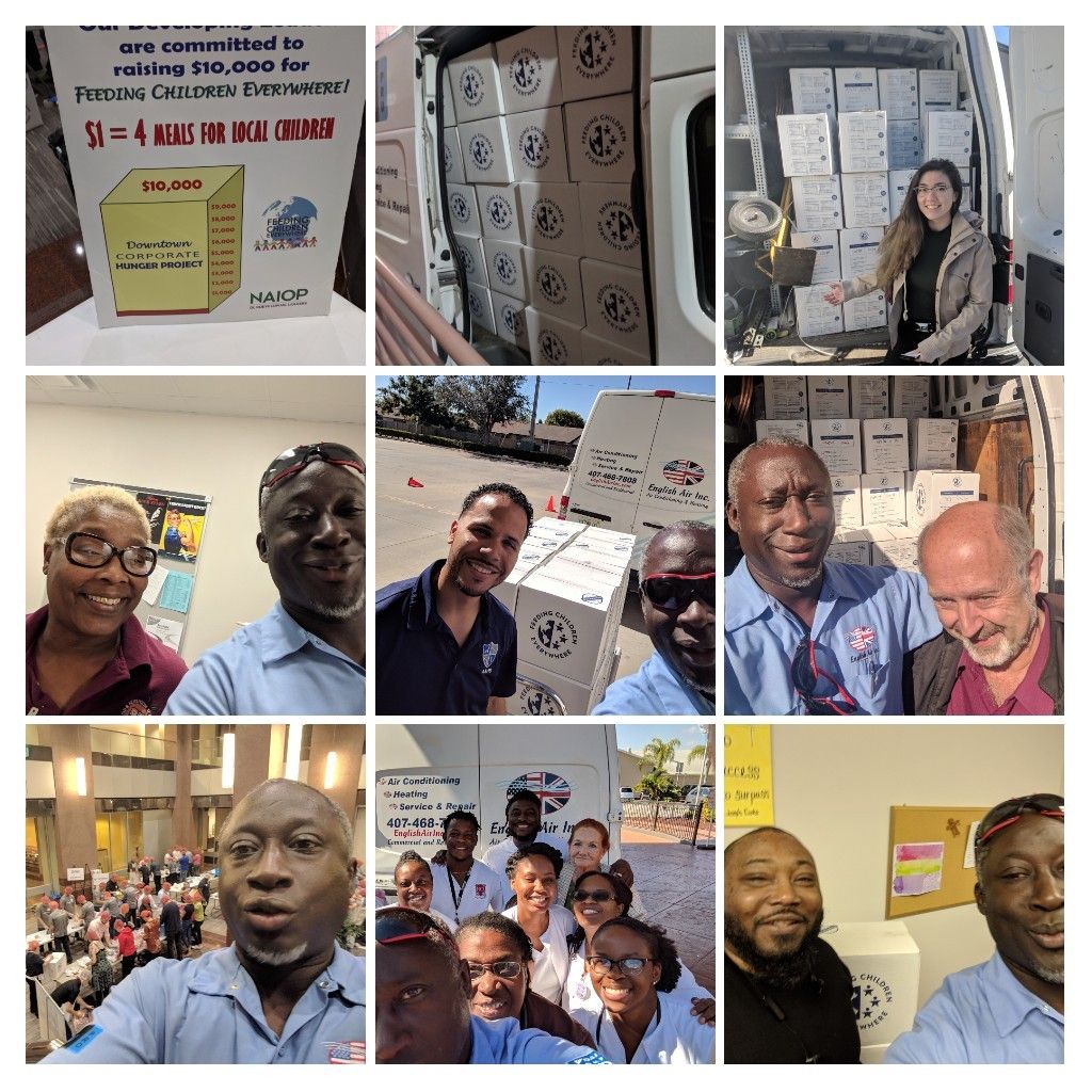 Collage of people at a classroom event, posing with signs and posters, smiling for photos