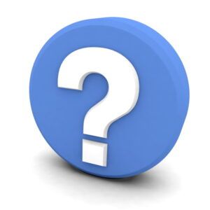 Blue question mark icon on a circular button