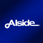 "Alsides" company logo: white text on a blue background, a looped "A" and a line under the name.