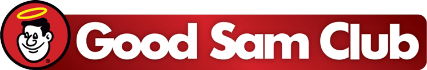 A red sign that says good sam club on it