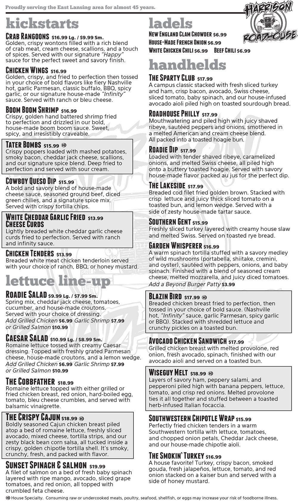 Black-and-white event flyer with dense text, featuring kickoff activities, ladder, and line-up sections.