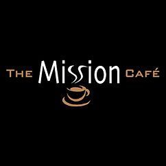 The Mission Café logo in white and copper on a black background, with a coffee cup icon
