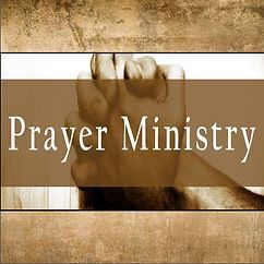Prayer Ministry text over clasped hands on a sepia background
