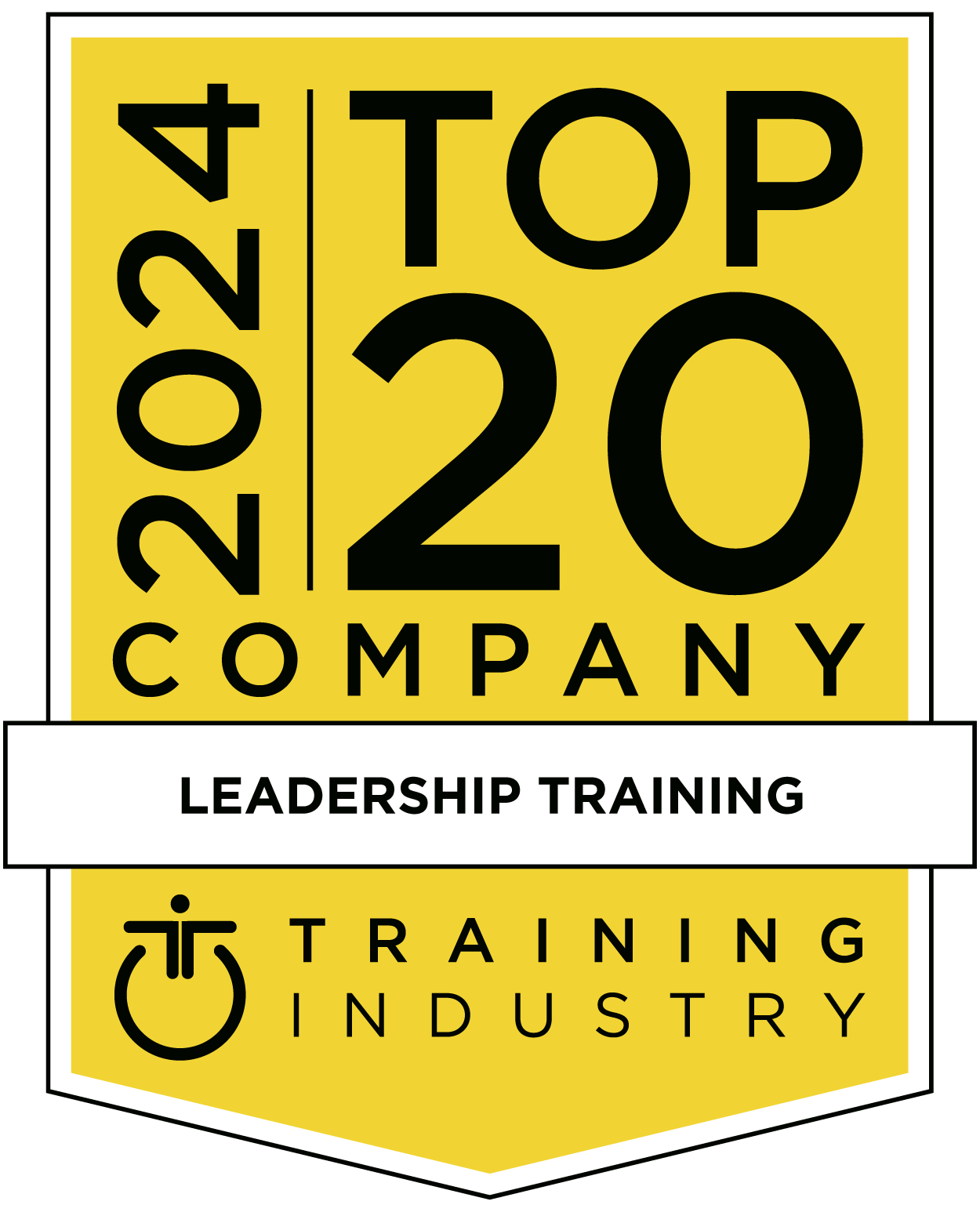 The logo for the top 20 company leadership training is yellow and black.
