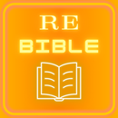 Orange square app icon with white “RE BIBLE” text and an open book symbol