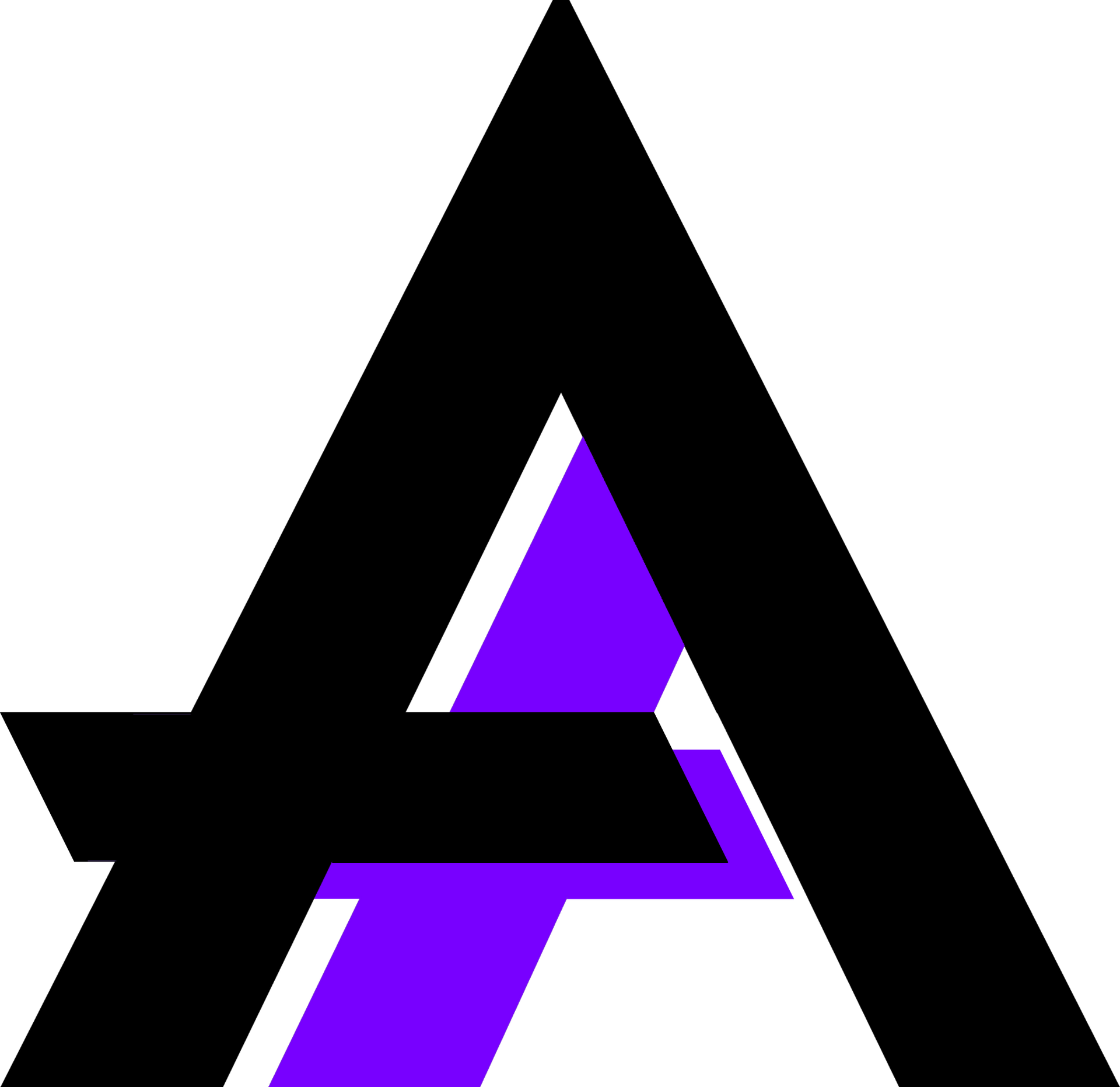 Black stylized letter A with a purple triangular accent on a white background