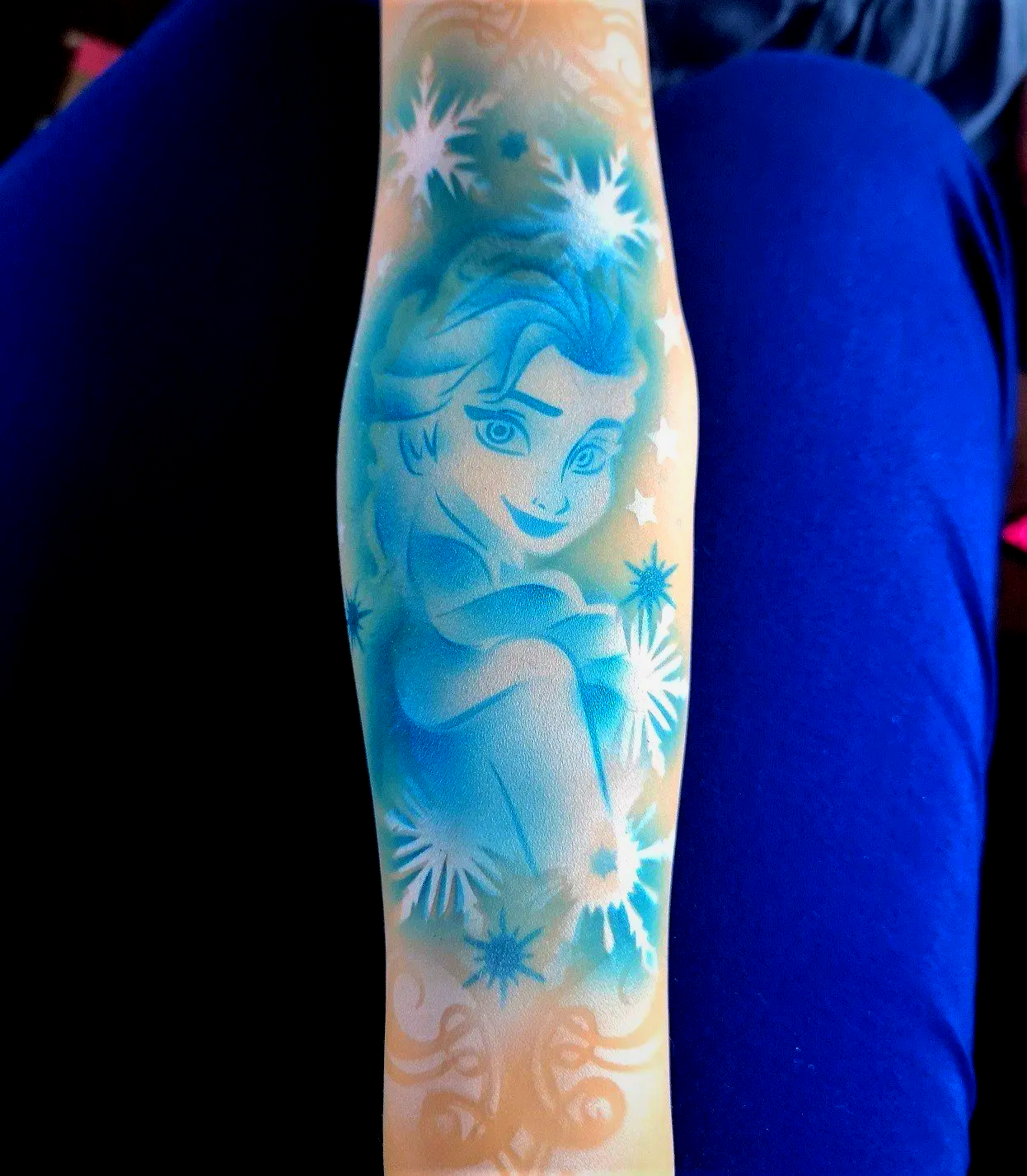 Elsa airbrush temporary tattoo. Camp event