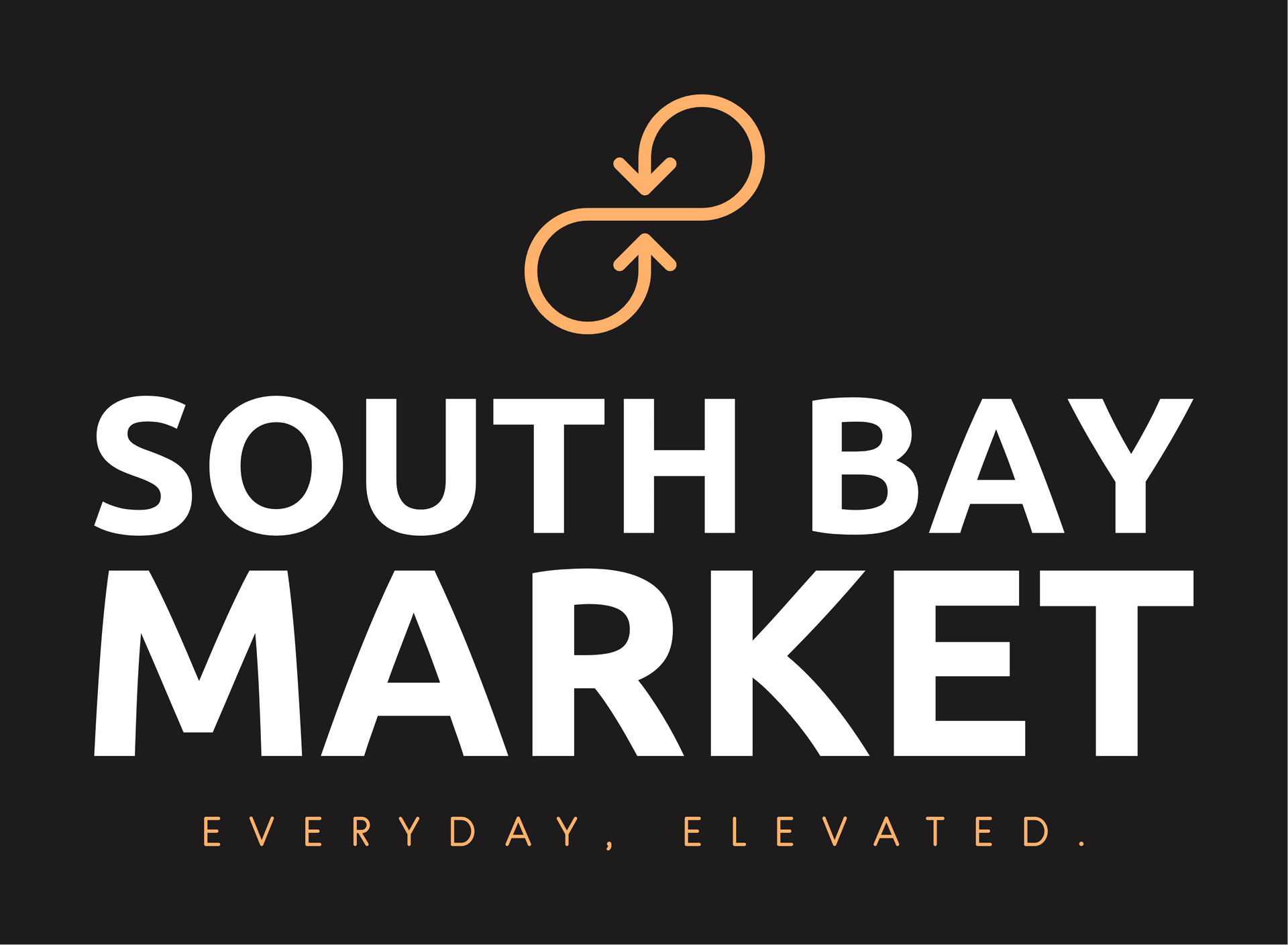 South Bay Market logo in white and gold on a dark background with the tagline “Everyday. Elevated.”