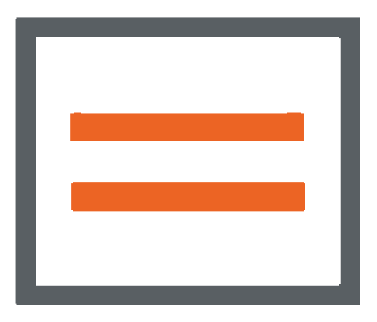 Orange equals sign inside a white box, framed by a gray square.