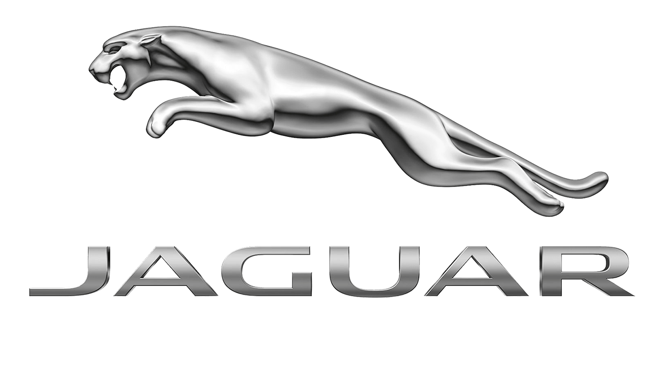 Silver Jaguar leaping above the brand name