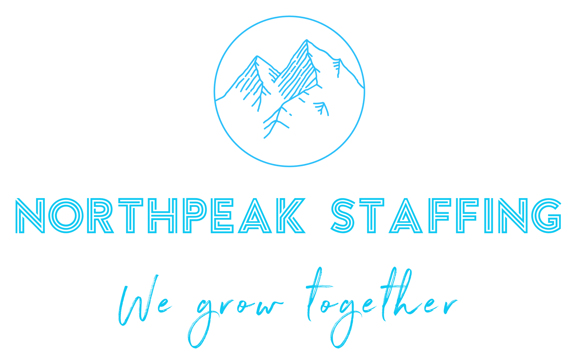 Northpeak Staffing logo with mountain icon and the tagline “We grow together” in light blue.