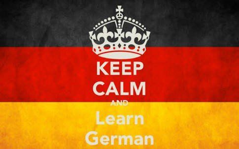 German flag with crown and the text “Keep calm and learn German”
