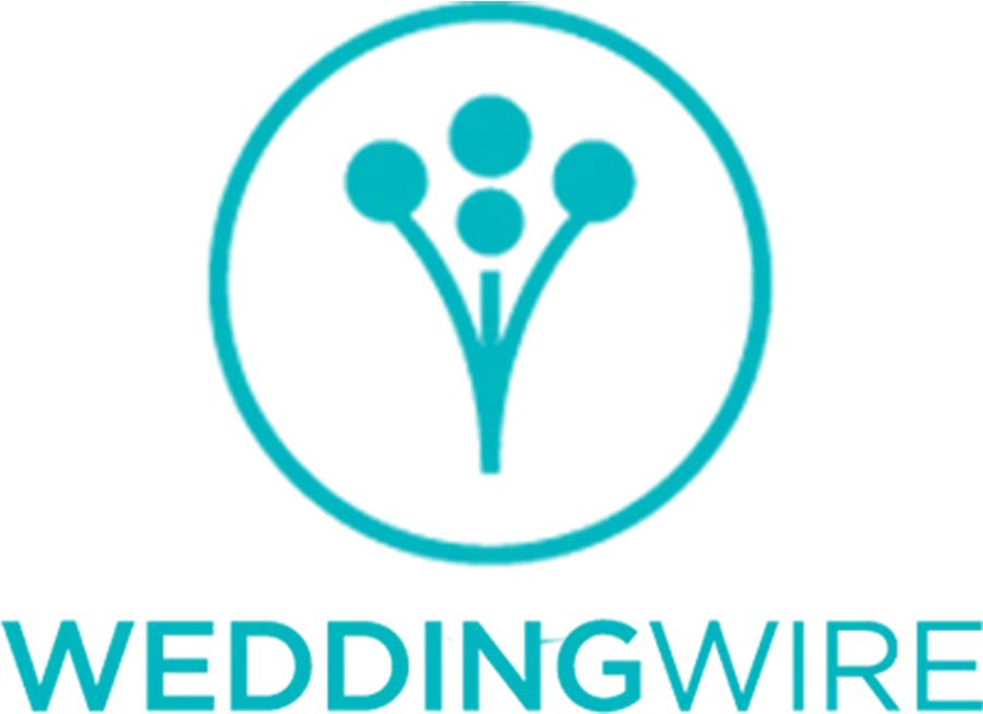 A logo for weddingwire with a flower in a circle