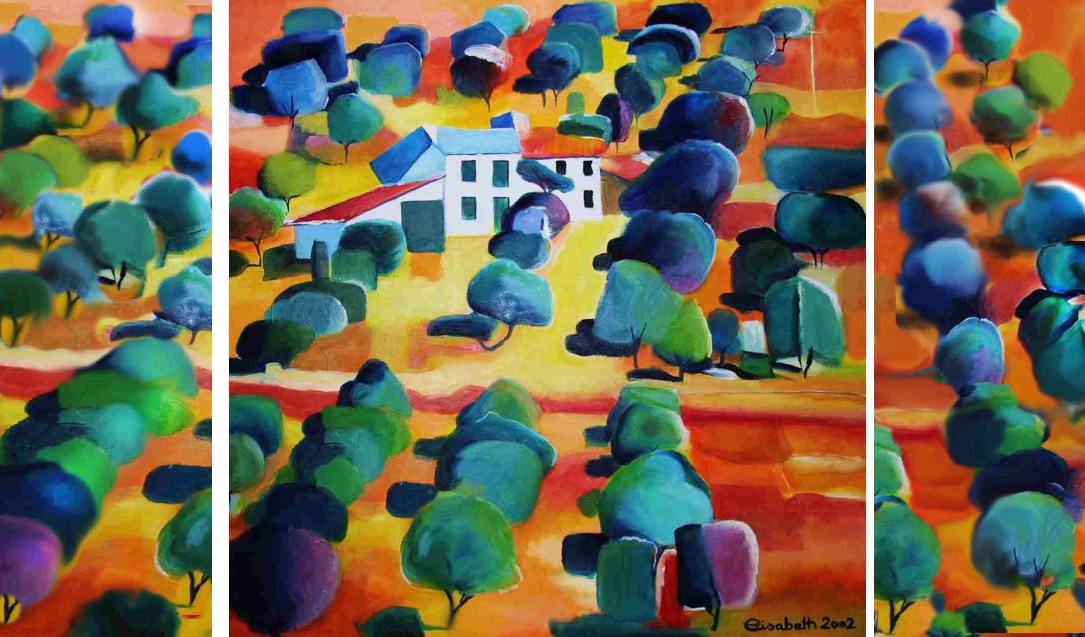 Gemälde, Triptychon, Spanien, Andalusien, Olivenbäume, Acryl auf Leinwand, Bild, moderne Kunst, contemporary Art, Elisergo, Elisabeth Ernicke-Goßner