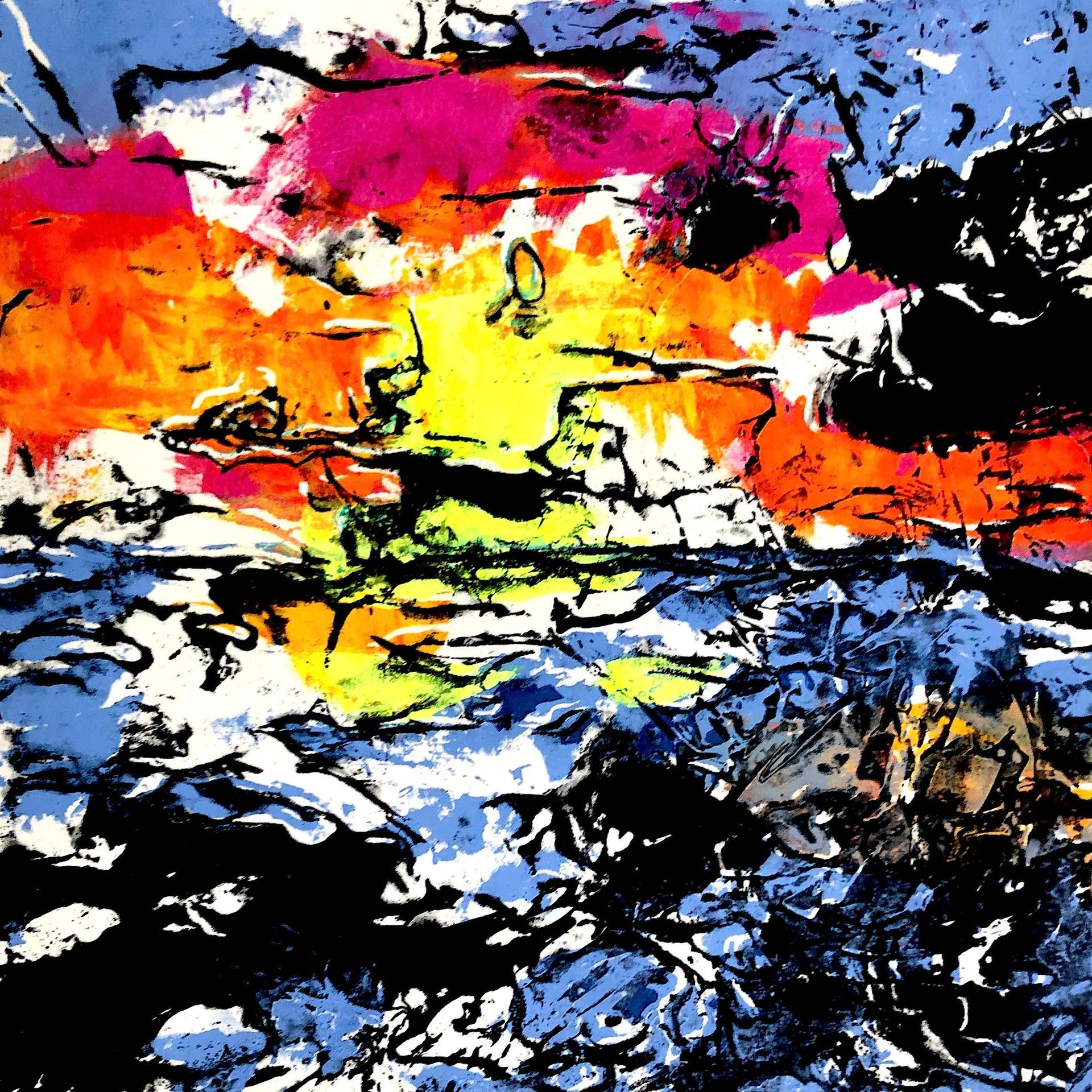 Sunrise Sonnenaufgang Acrylgemälde, Siebdruck Natur Sonne Wasser Wellen
Licht Elisabeth Ernicke-Goßner