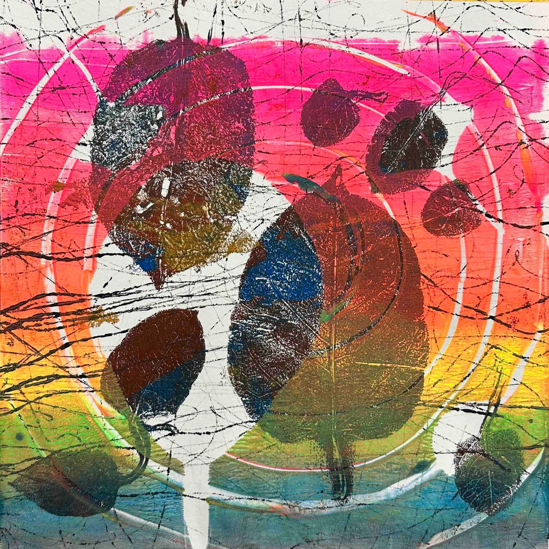 Gelliprint floral Mischtechnik Siebdruck Anspruch hochwertige moderne Kunst