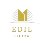 Logo EDIL Hilton in oro e grigio con icona stilizzata dell'edificio.