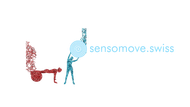 ein Logo für sensomove.ch mit einer Person, die eine Zielscheibe hält
