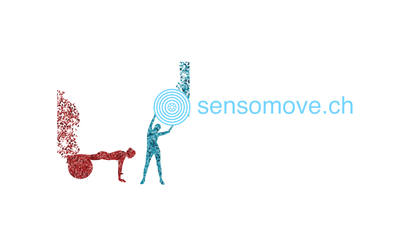 ein Logo für sensomove.ch mit einer Person, die eine Zielscheibe hält
