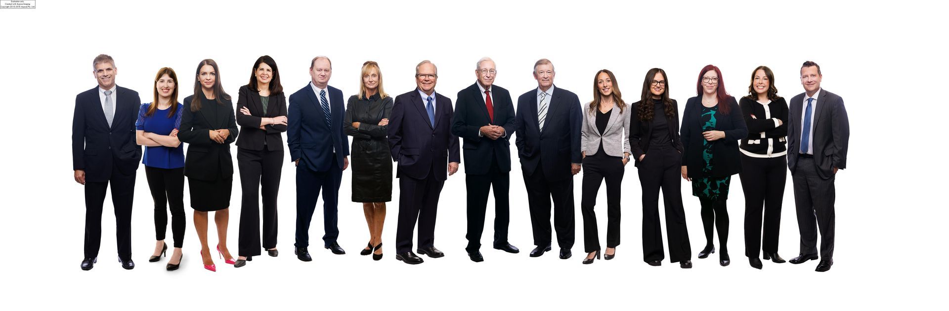 A group of people in suits and ties are standing in a line.
