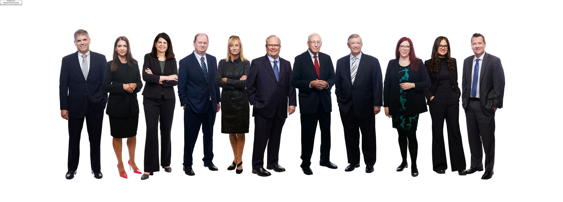A group of people in suits and ties are standing in a row