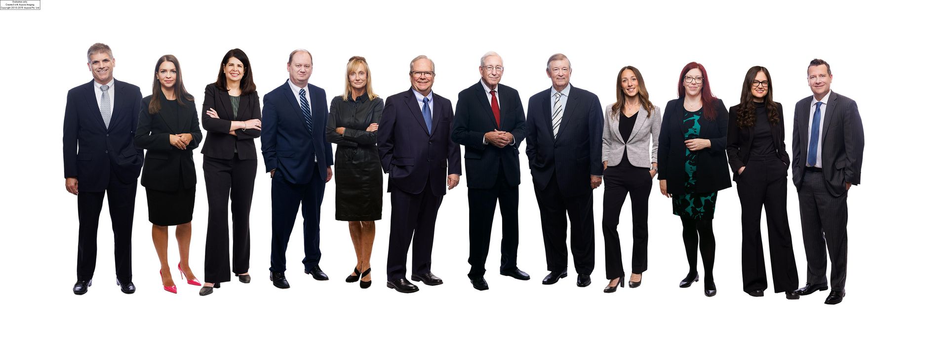 A group of people in suits and ties are standing in a line.