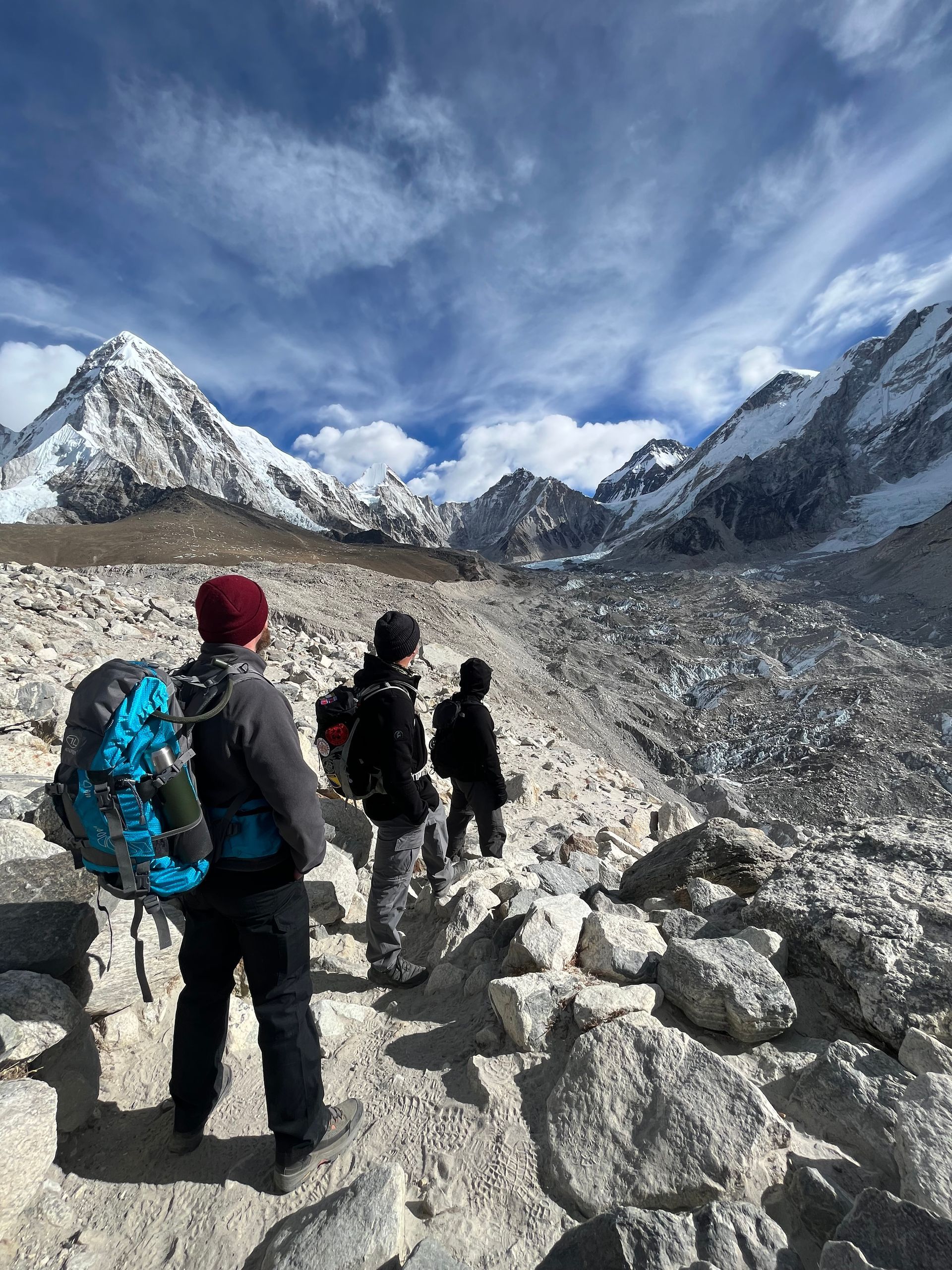 Yes we did it! Celebrating at Base Camp whilst enjoying the view of Everest