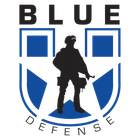 Blue Defense logo with a silhouetted soldier inside a blue star.