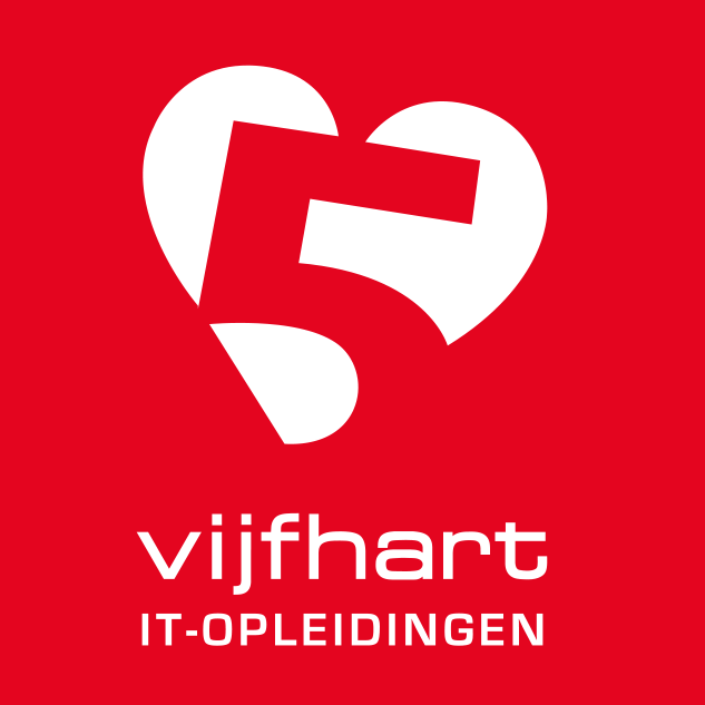Witte cijfer 5 in een wit hart op een rode achtergrond, met daaronder