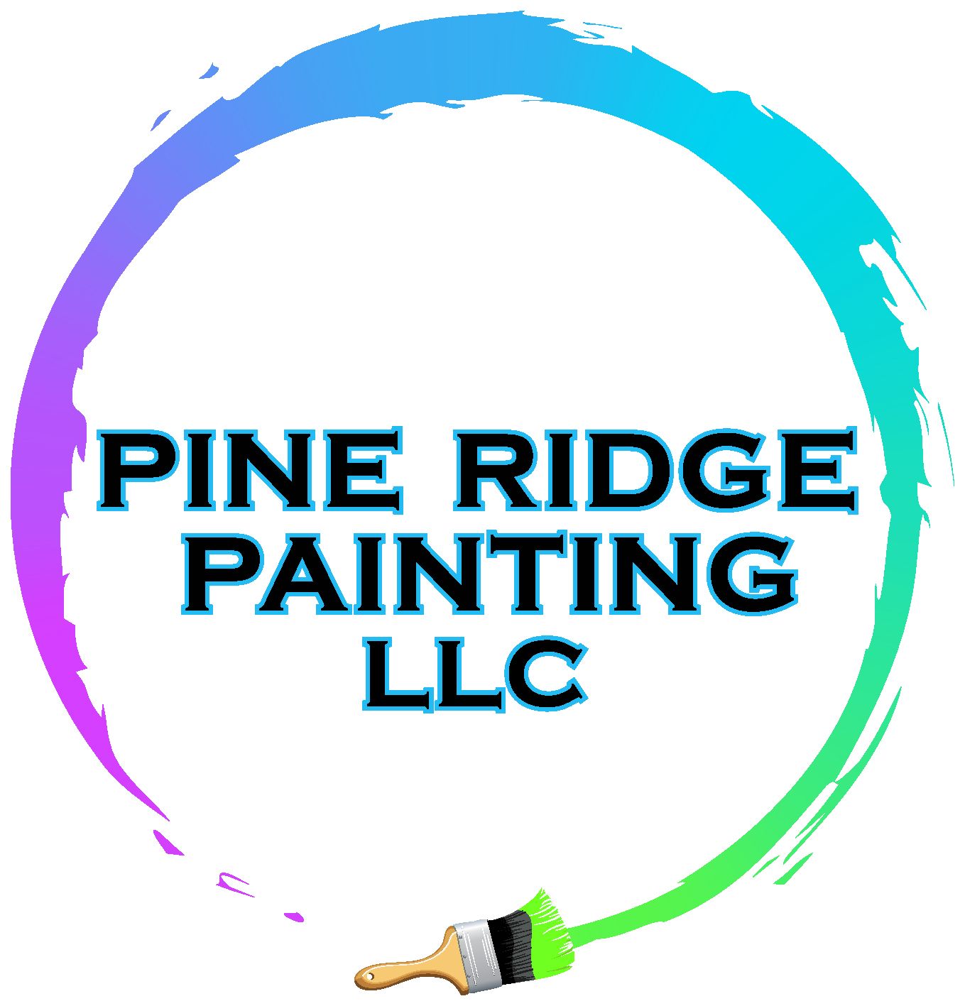 A colorful logo for pine ridge painting llc