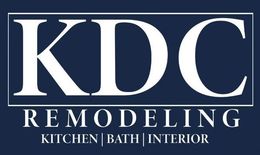 KDC Remodeling logo with white letters on a navy background. Text: Remodeling, Kitchen | Bath | Interior.