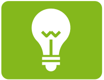 White light bulb icon on a green background