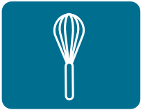 White whisk icon on a teal background.
