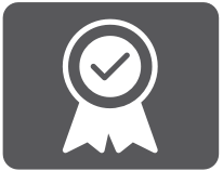 White award ribbon icon with a checkmark on a gray background