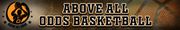 Above All Odds Basketball logo with orange basketball emblem and bold black text on beige background