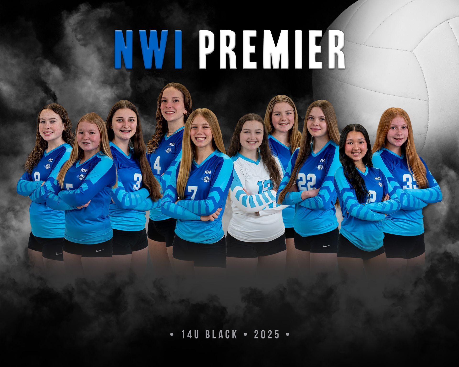 A group of girls are posing for a picture on a volleyball court.
