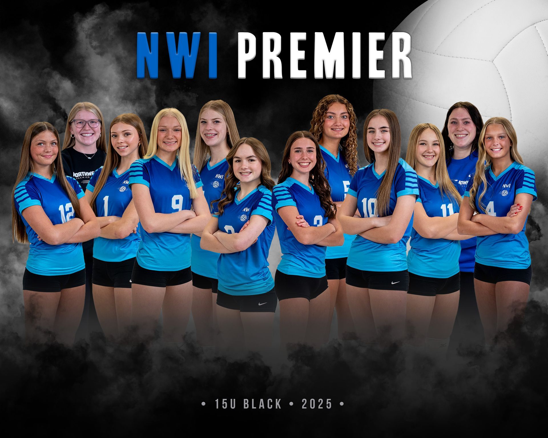 A group of girls are posing for a picture on a volleyball court.