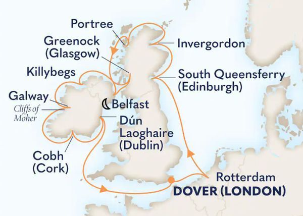 Map of the 14 day British Isles itinerary