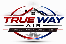 True Way Air logo with red and blue swooshes, house roof, and slogan “Honest work done right”