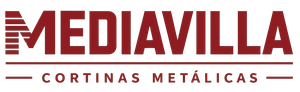 Logotipo de MEDIAVILLA en rojo con “CORTINAS METÁLICAS” debajo sobre un fondo blanco.