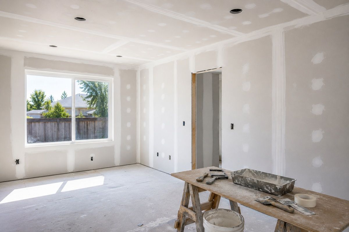 Recently repaired drywall hole restored to a smooth finish in Tulare
