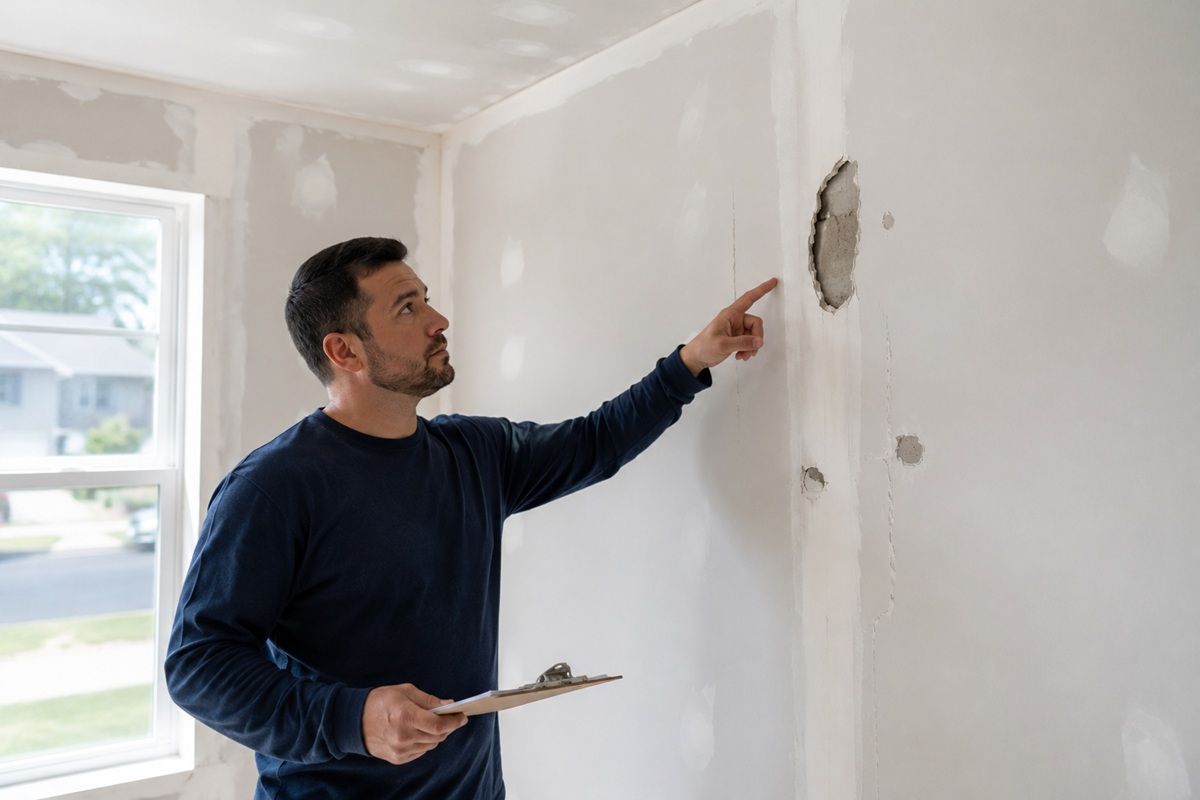 Common drywall installation problems including uneven seams and visible fasteners in Tulare