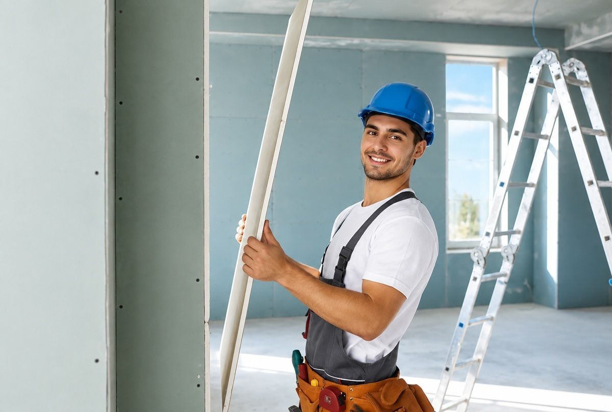 Drywall installation team preparing materials at a residential project in Tulare, CA